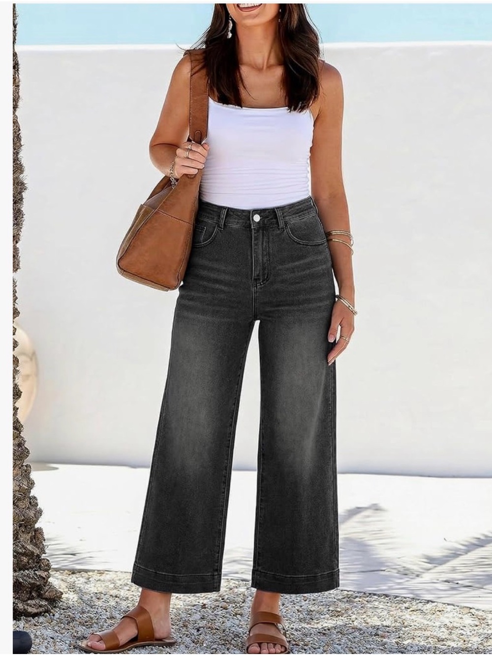 NWT EMMIOL Wide Leg Jeans, High Waist, Elastic, Loose Fit, Denim Trousers-Size L